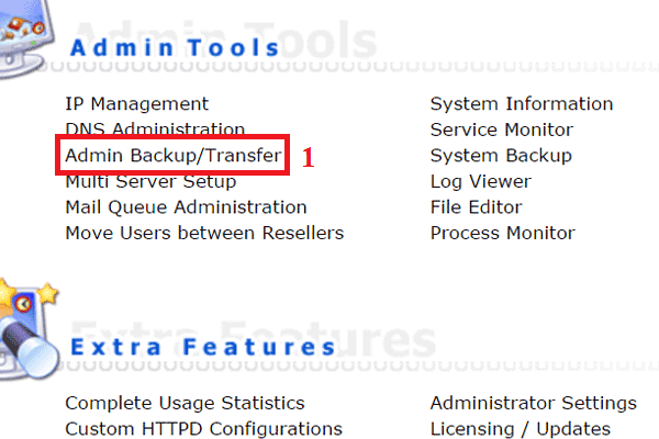 Admin Backup Transfer