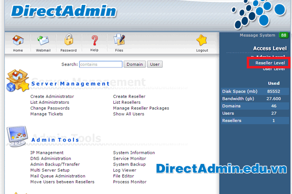 Directadmin Edit User Message