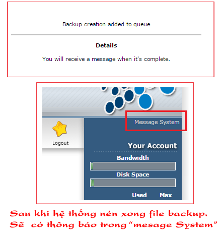Chờ hệ thống backup và thông báo 