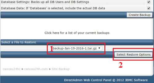 Select a File to Restore - Chọn File cần backup