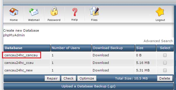 Hướng dẫn đổi mật khẩu Database trong Direct Admin - Modify Database Password 3 Click chọn vào DB cần chỉnh sửa