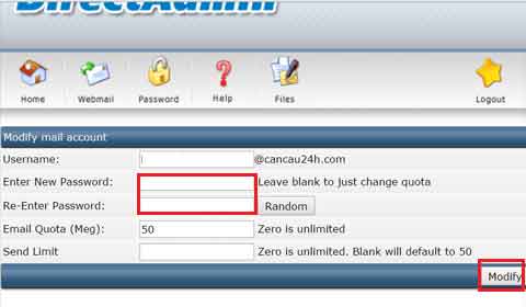 Modify mail account