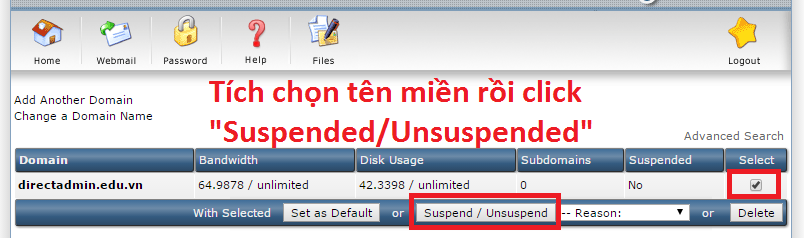 Hướng dẫn khóa/mở khóa (Suspended/Unsuspended) từng tên miền trong 1 tài khoản Host