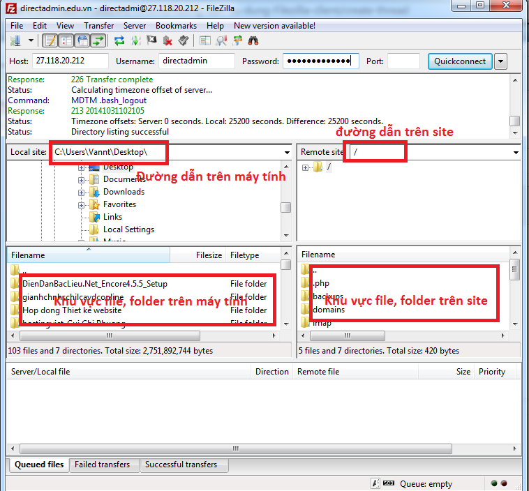 Đăng nhập Filezilla