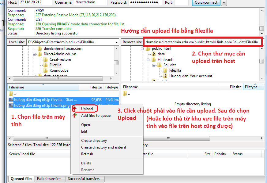 Hướng dẫn upload dữ liệu bằng Filezilla