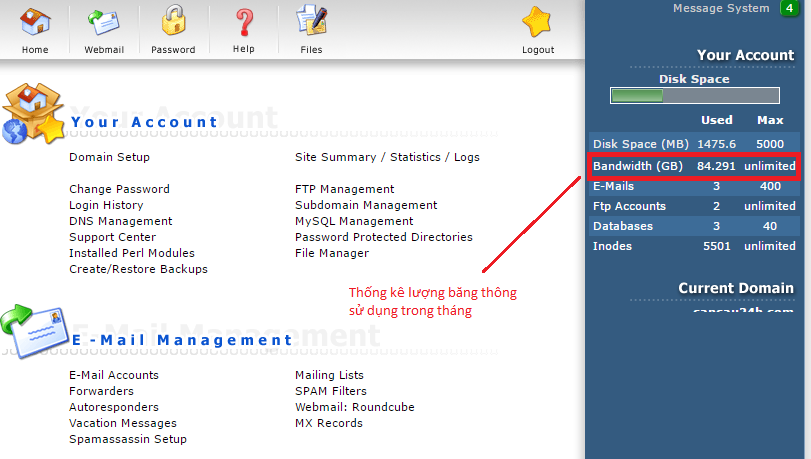 Bandwidth (Băng thông) là gì? cách xem băng thông trên DirectAdmin