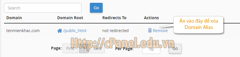 Xóa Domain Alias trong cPanel hosting