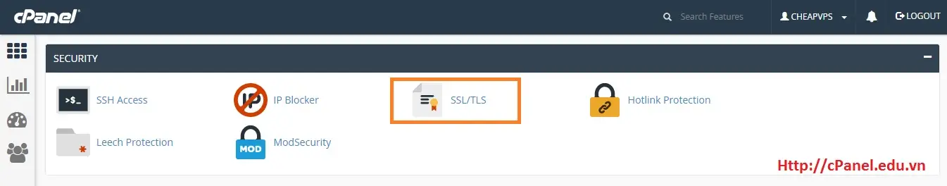 Truy cập giao diện SSL/TLS trong cPanel