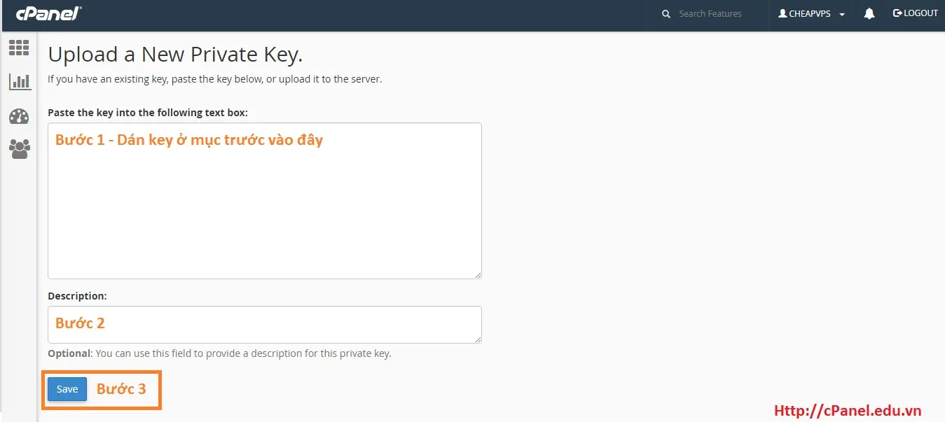 Paste Key trong SSL/STL - cPanel