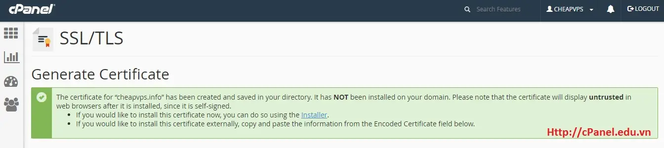 Sinh mã CRT thành công trong SSL/TLS - cPanel