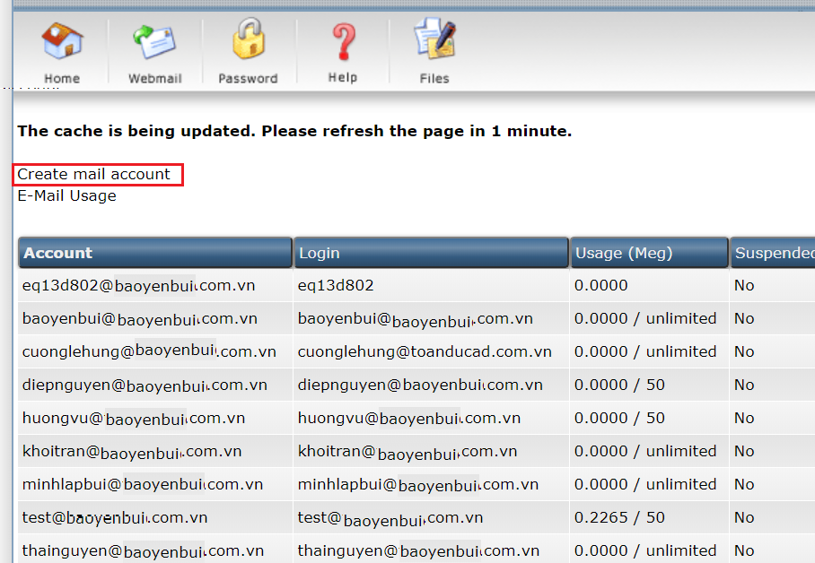 Hướng dẫn tạo email trong Direct Admin - Tạo Email theo tên miền riêng trên Mail server 3 Create mail account 1