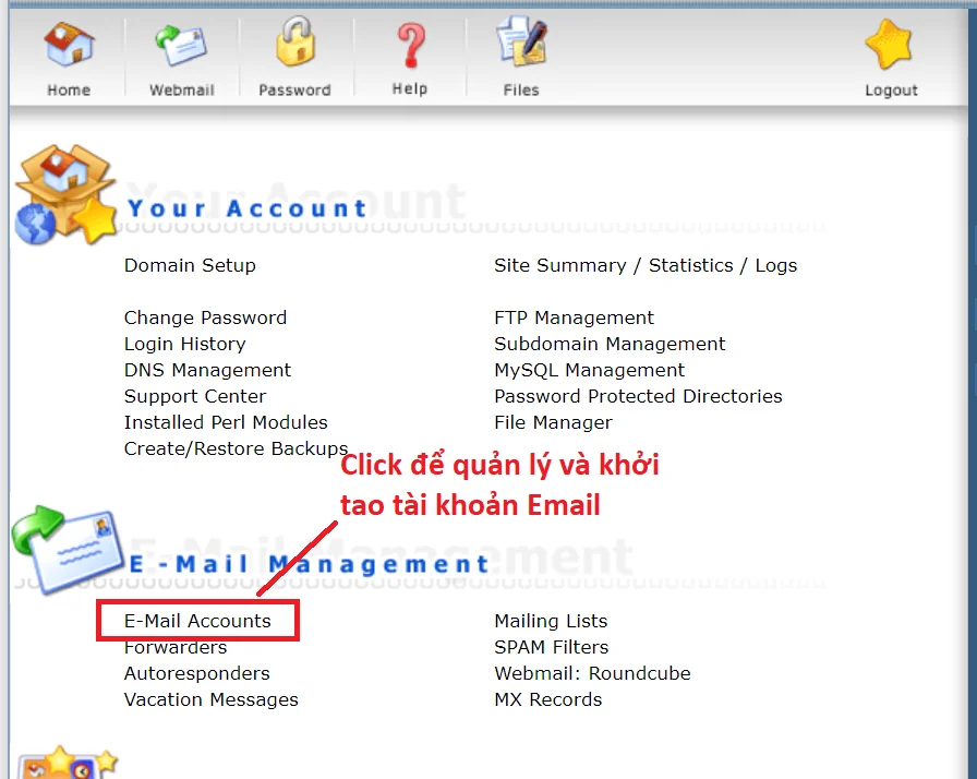 Hướng dẫn tạo email trong Direct Admin - Tạo Email theo tên miền riêng trên Mail server 2 E Mail Accounts