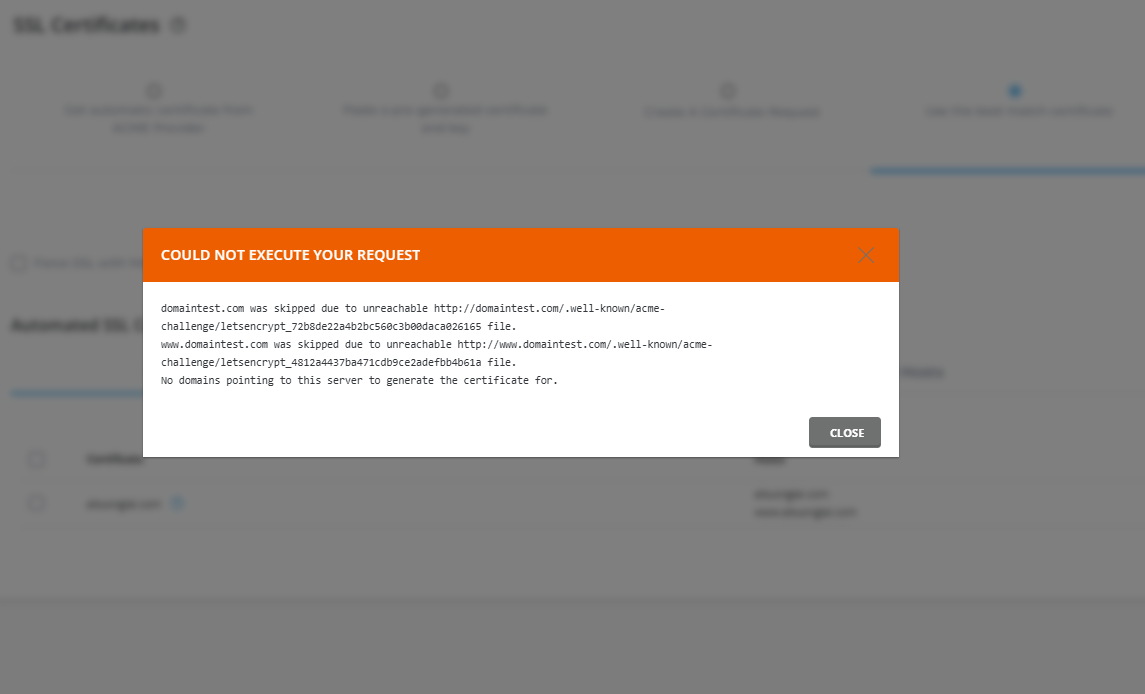 Could not execute your request