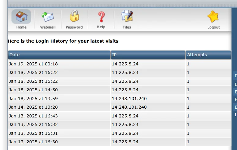 Kiểm tra log (lịch sử) truy cập - Login history trên Hosting DirectAdmin 3 Login History