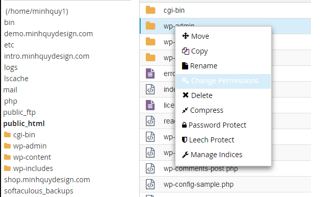 chmod tren cpanel