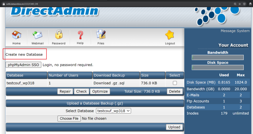 creat new database 1