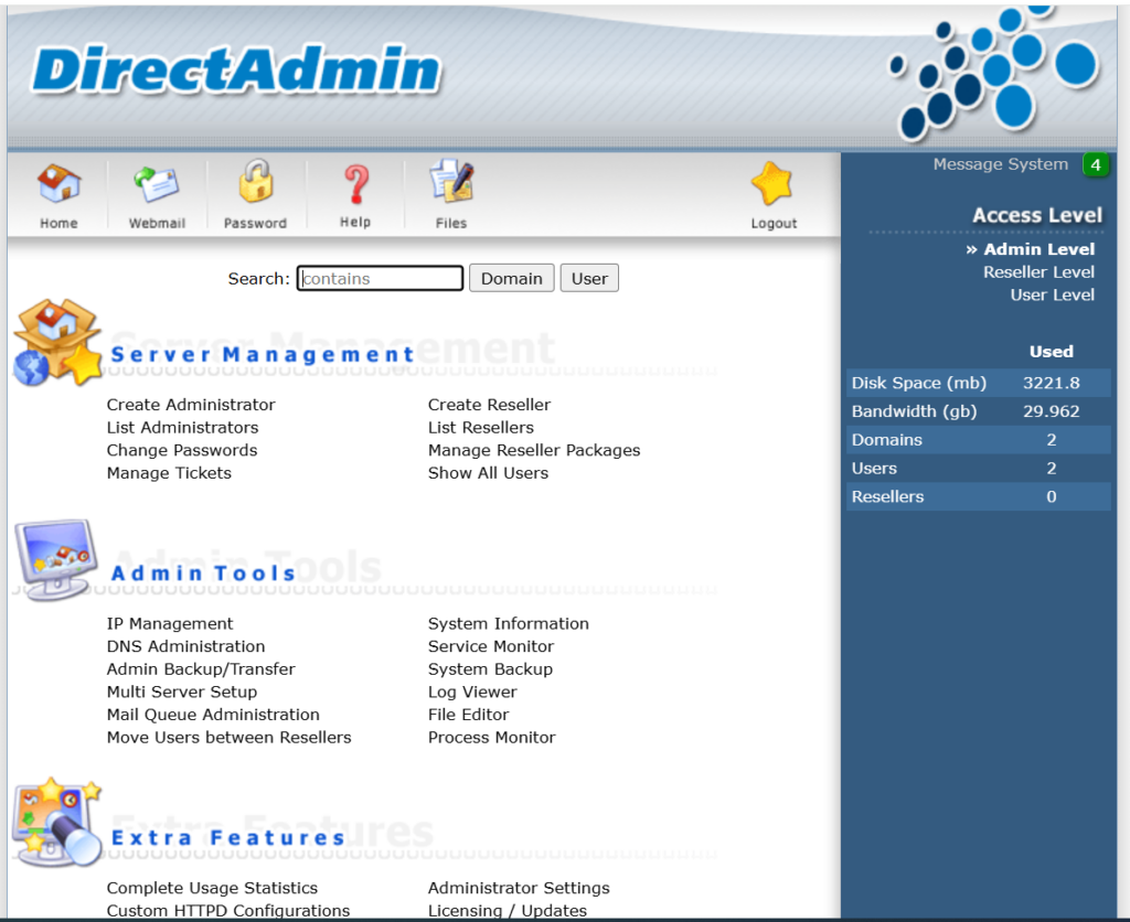 DirectAdmin Hosting là gì? Nó giúp ích được gì cho chúng ta? 2 Giao diện admin - DirectAdmin Hosting