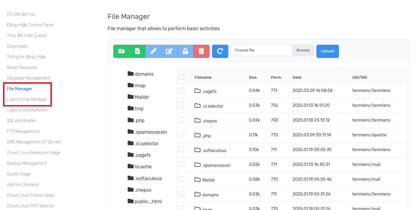 File Manager va Login to File Manager