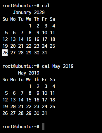 cal command output