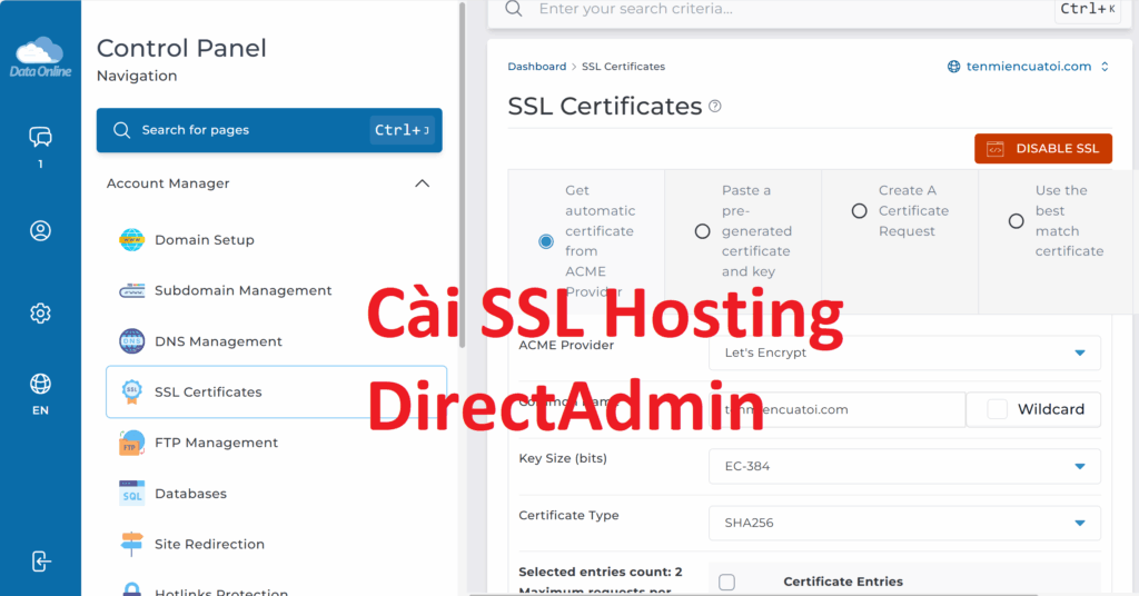 Cài SSL Hosting DirectAdmin