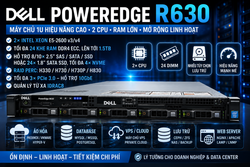 Dell PowerEdge R630: Thông số kỹ thuật, hiệu năng và ứng dụng thực tế