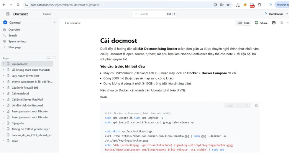 Hướng dẫn cài đặt Docmost - Opensource wiki tuyệt vời thay thế cho Notion